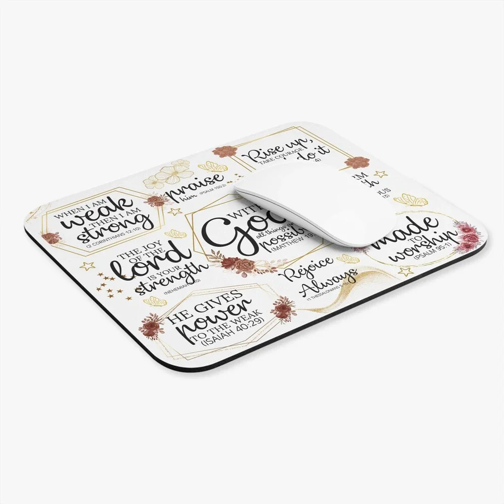 Inspirational Scripture Collage Mouse Pad | Floral Faith Desk Mat